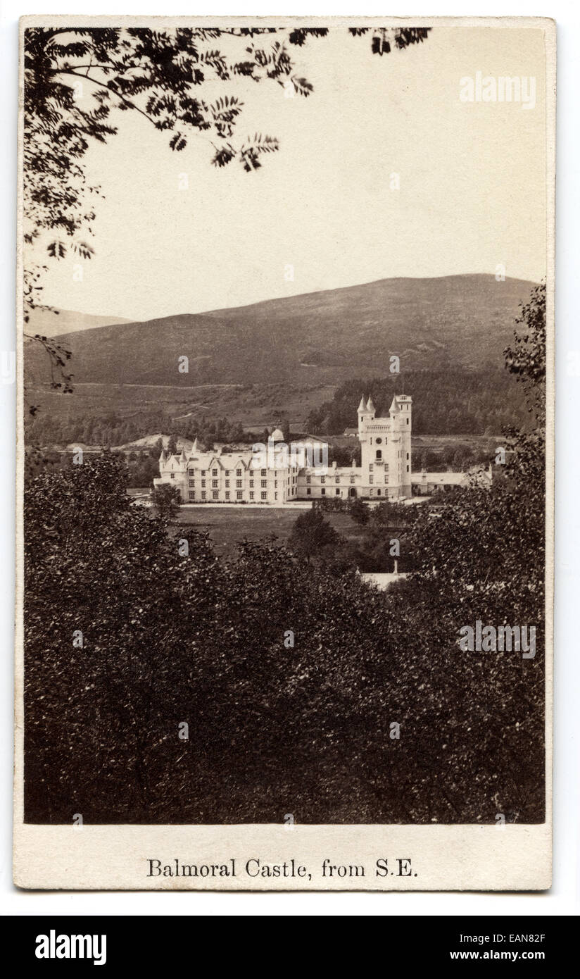 Victorian carte-de-visite, photograph of Balmoral Castle Royal residence, photographed by George Washington Wilson of Aberdeen, Stock Photo
