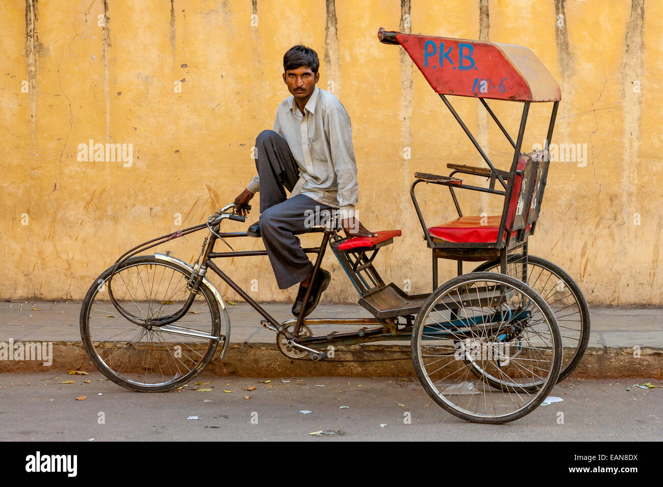 Portrait Of A Rickshaw Driver, Jaipur, Rajasthan, India Stock Photo