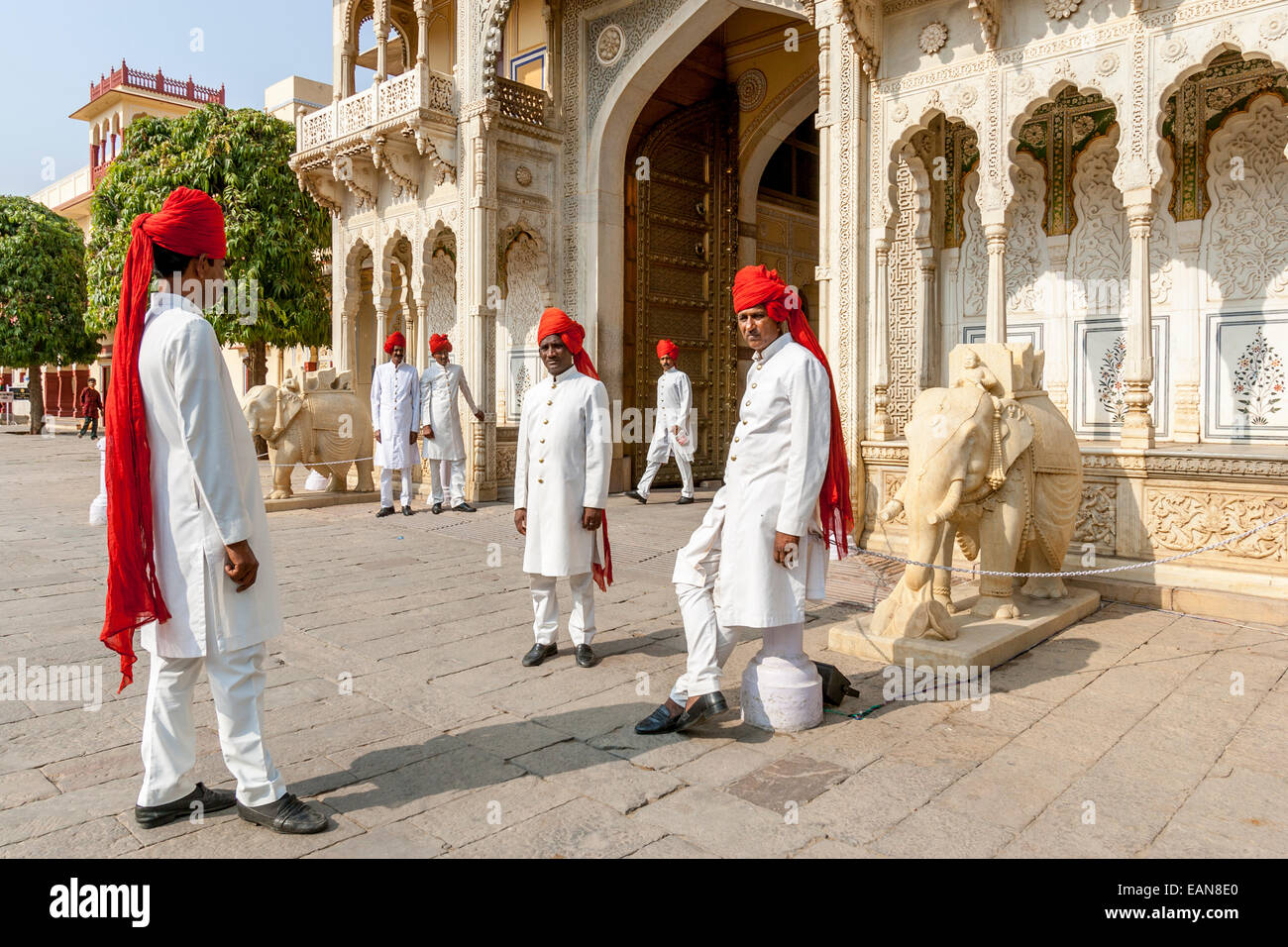 Palace Guards At The Entrance To The City Palace, Jaipur, Rajasthan, India Stock Photo