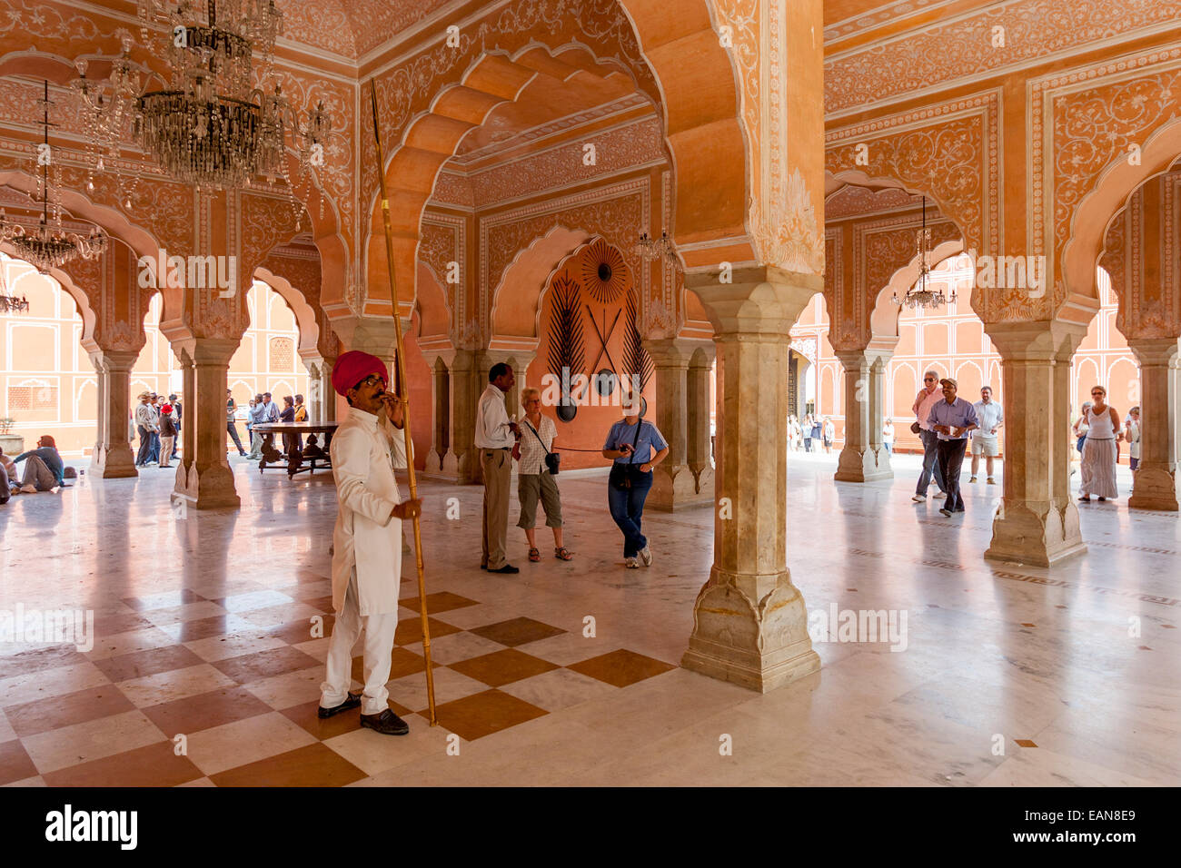 Palace Guard, Diwan-I-Khas, The City Palace, Jaipur, Rajasthan, India Stock Photo
