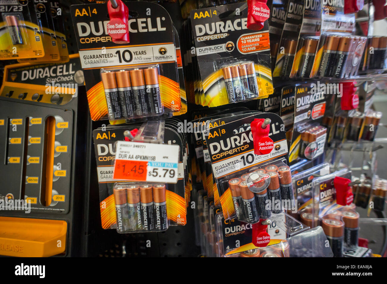 A selection of Duracell batteries on sale in a store in New York Stock