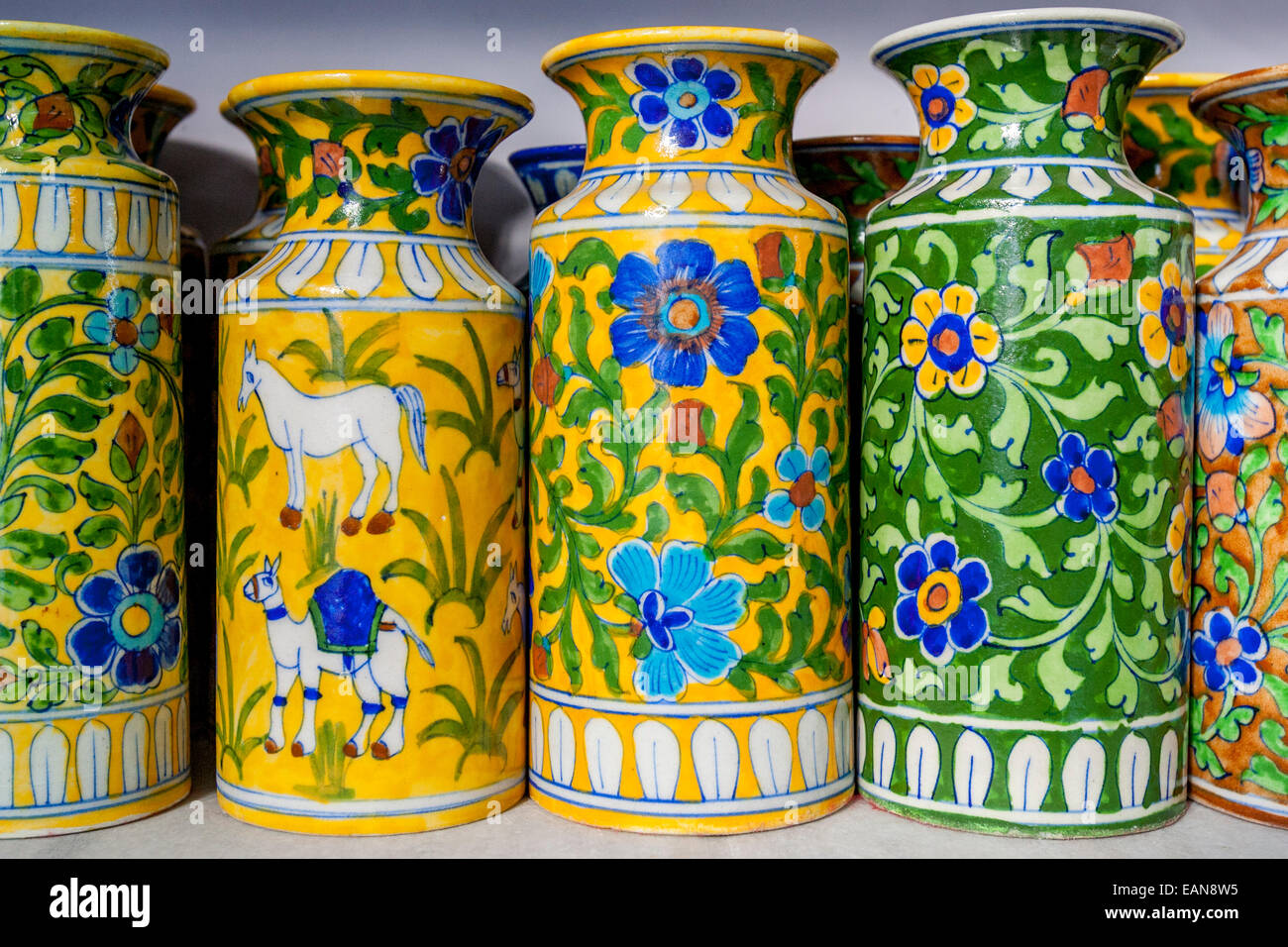 Locally Made Blue Pottery For Sale, Jaipur, Rajasthan, India Stock