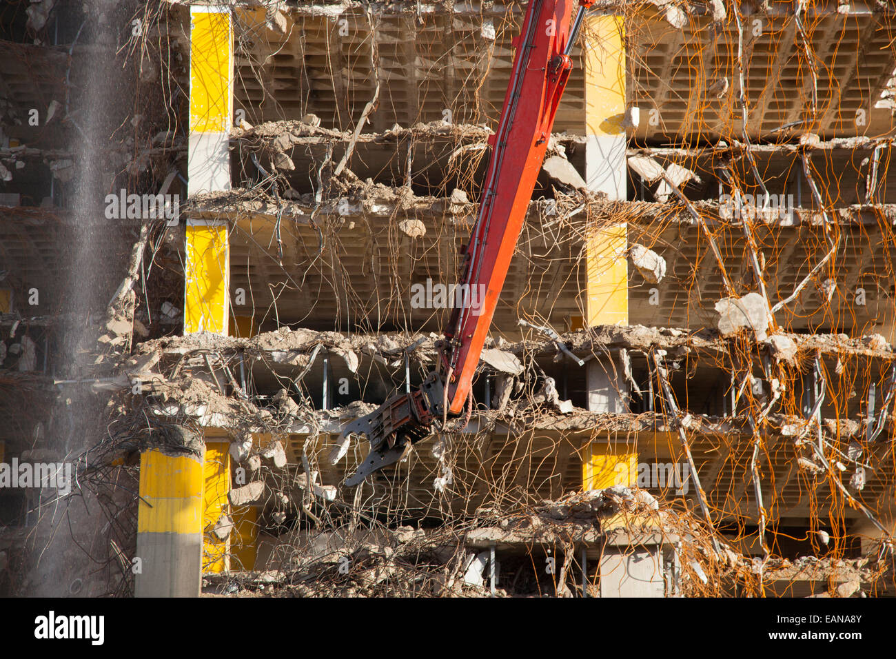 broken down large building during demolition Stock Photo