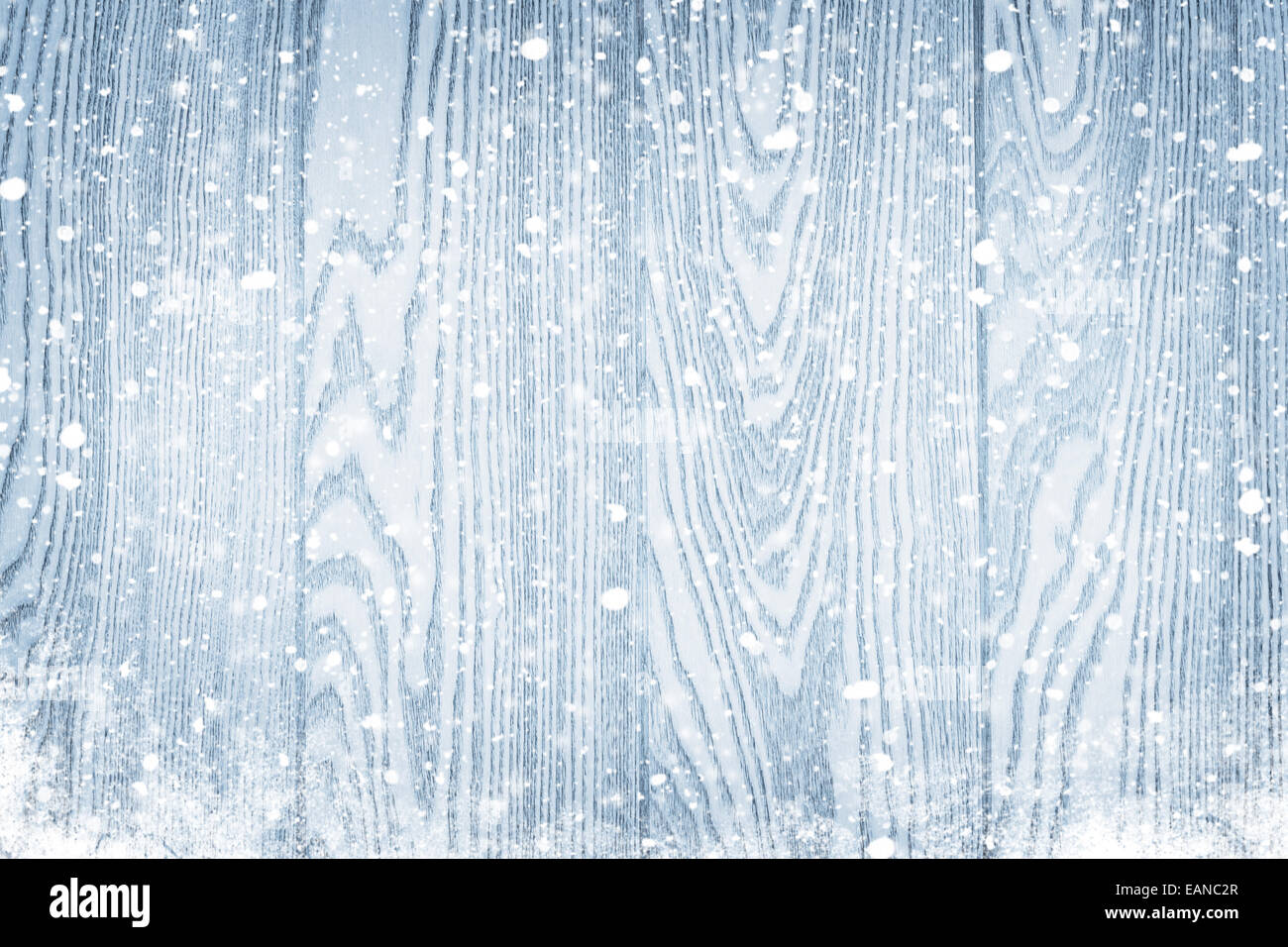 Blue Wood Texture With Snow Christmas Background Stock Photo