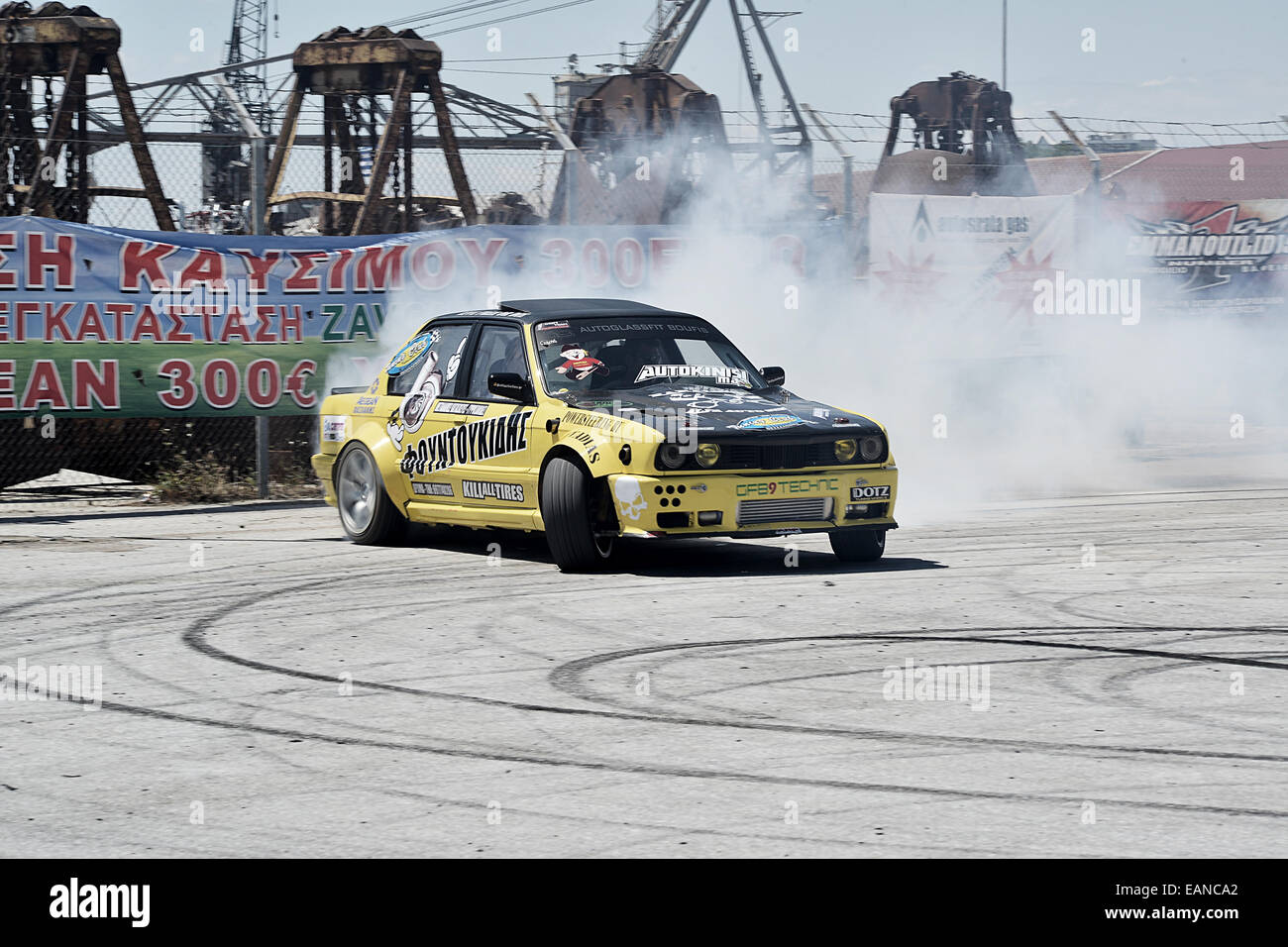 A BMW M3 drifts during a tuning show in Thessaloniki, Greece Stock Photo