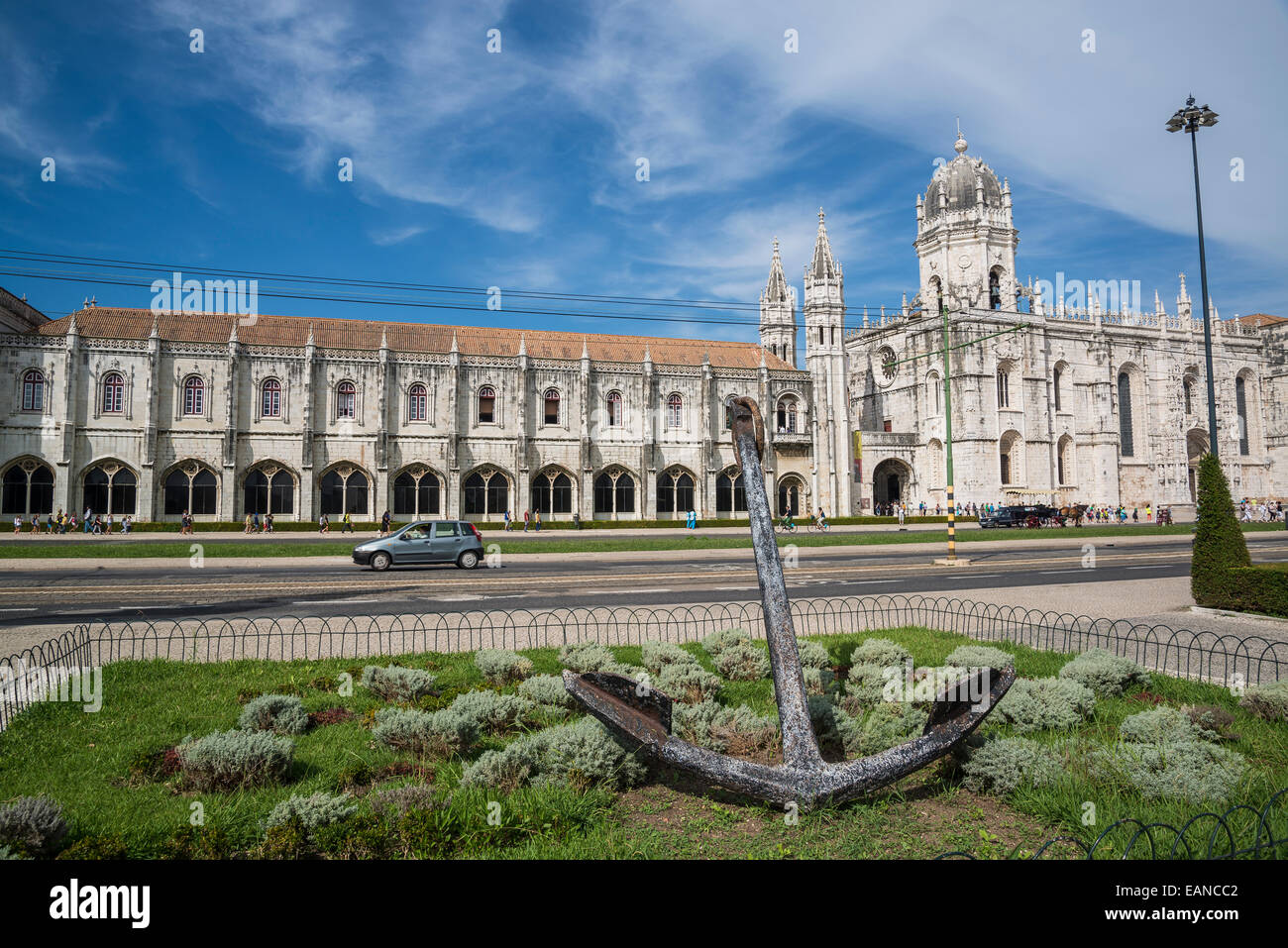 Jeronimos Monastery and Maritime Museum from Imperial Garden, Belem district, Lisbon, Portugal Stock Photo