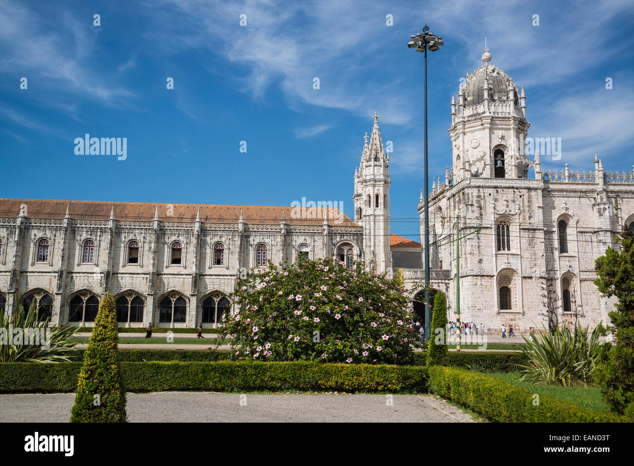 Jeronimos Monastery and Maritime Museum from Imperial Garden, Belem district, Lisbon, Portugal Stock Photo