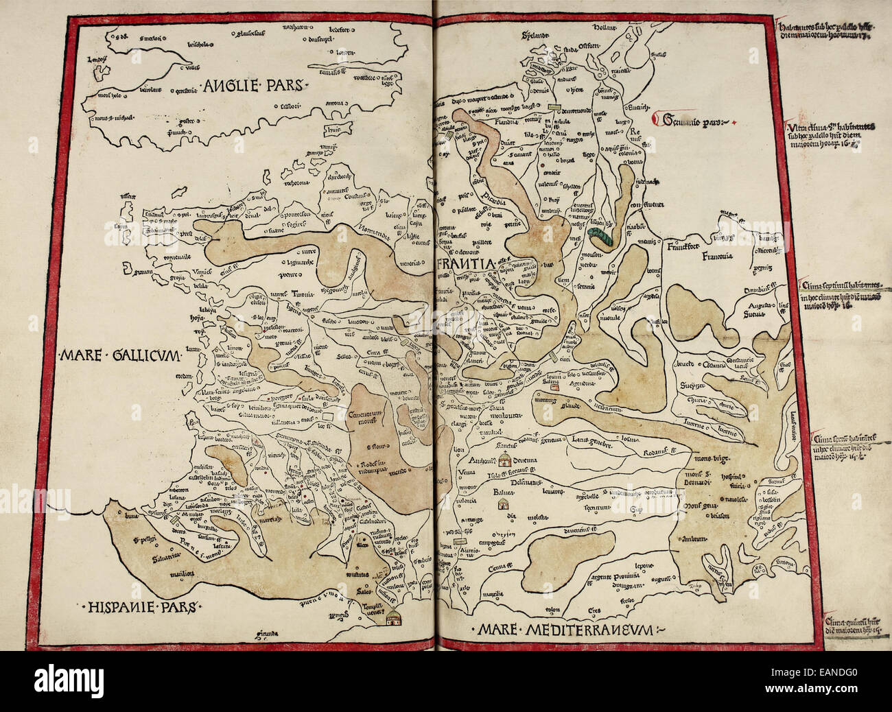 Map of France from ‘Cosmographia’ by Claudius Ptolemy (Ptolemaeus) (90-168AD). See description for more information. Stock Photo