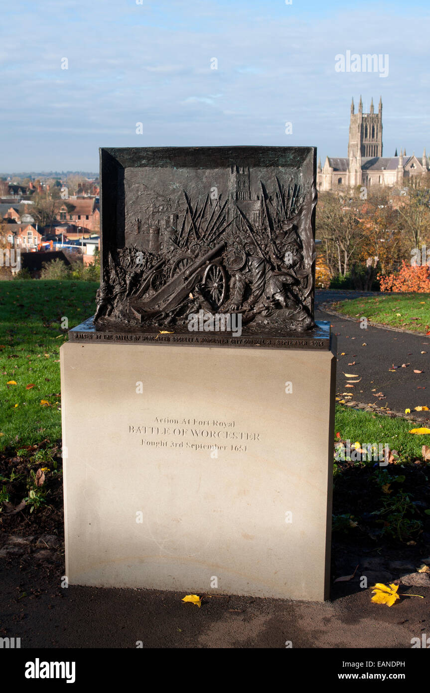 Battle of Worcester memorial, Fort Royal Park, Worcester, Worcestershire, UK Stock Photo