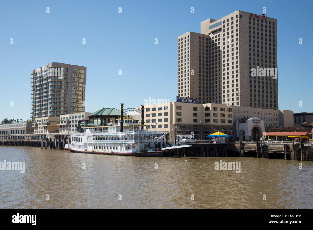 Creole Queen riverboat on the Mississippi River Riverwalk New Orleans USA Stock Photo