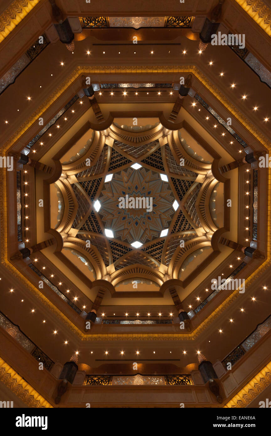 The Emirates Palace Hotel, Abu Dhabi, United Arab Emirates. Detail of the dome in main lobby. Stock Photo