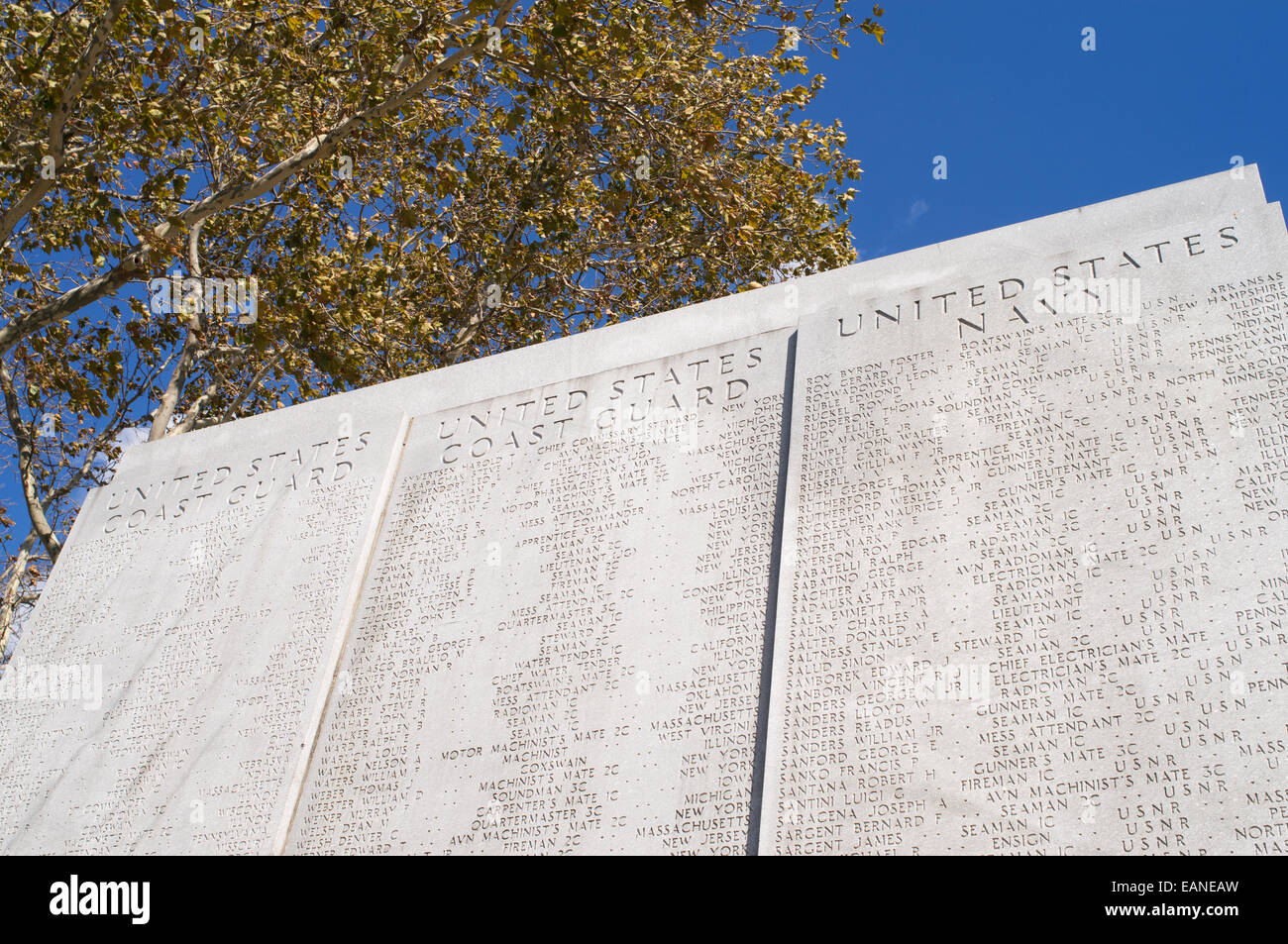 Names of fallen servicemen East Coast Memorial Manhattan, New York, USA Stock Photo