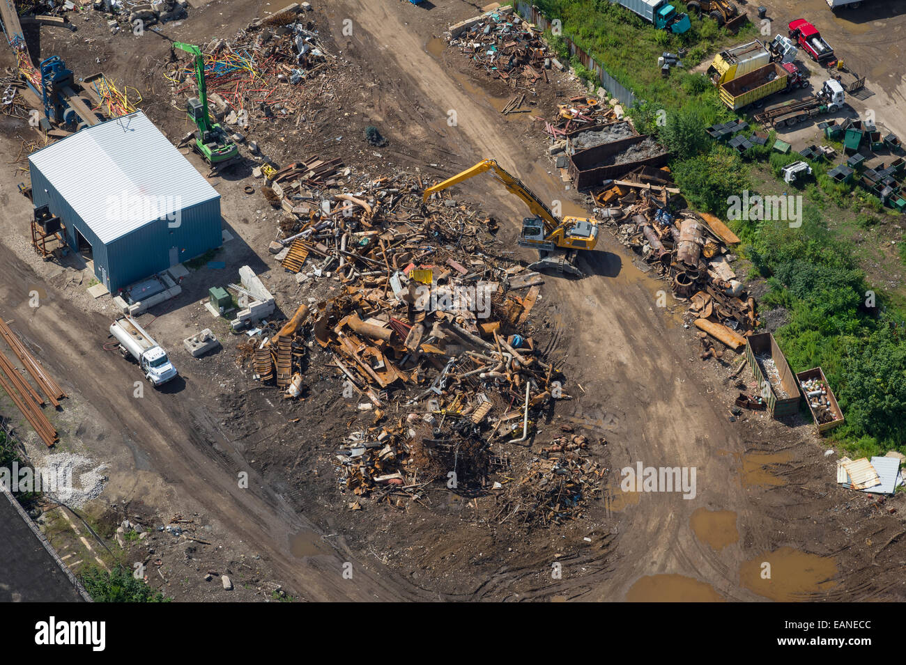 Aerial View Scrap Metal Recycling Yard, New Jersey, USA Stock Photo