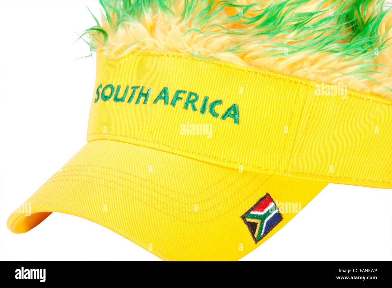 south African peak cap with flag and artificial hair Stock Photo