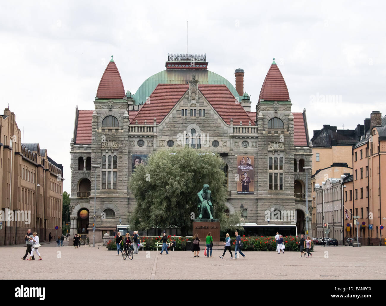 Finnish National Theatre and surrounding cityscape in Helsinki, Finland ...