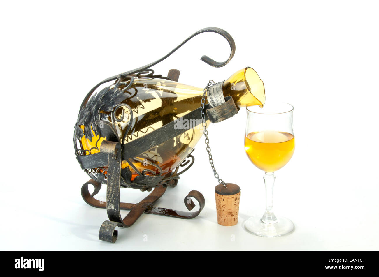 ornate metal decanter holder and wine glass Stock Photo Alamy