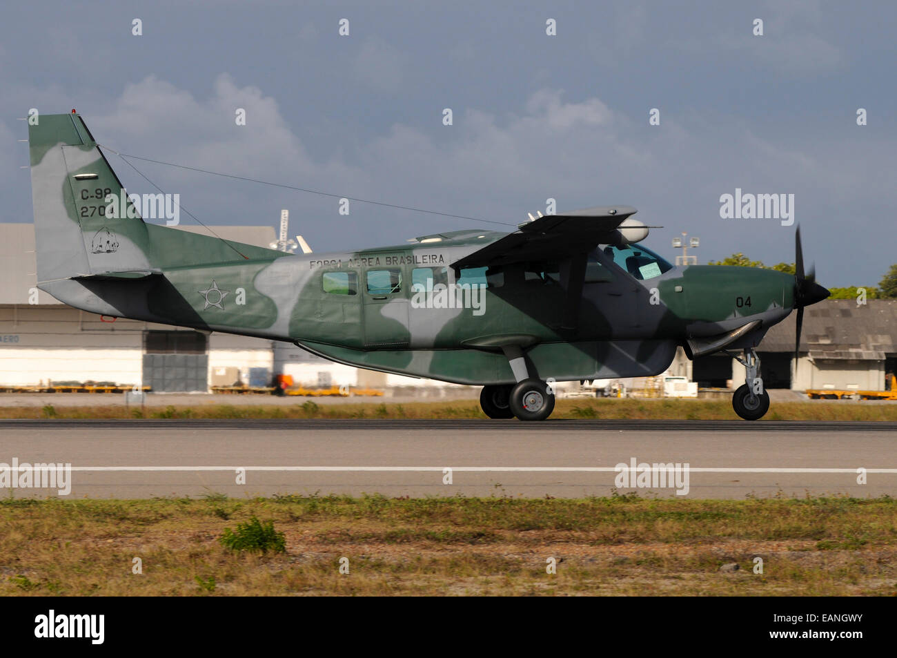 Brazilian Air Force C-98 (Cessna 208 Caravan) taking off from Natal Air Force Base, Brazil. Stock Photo