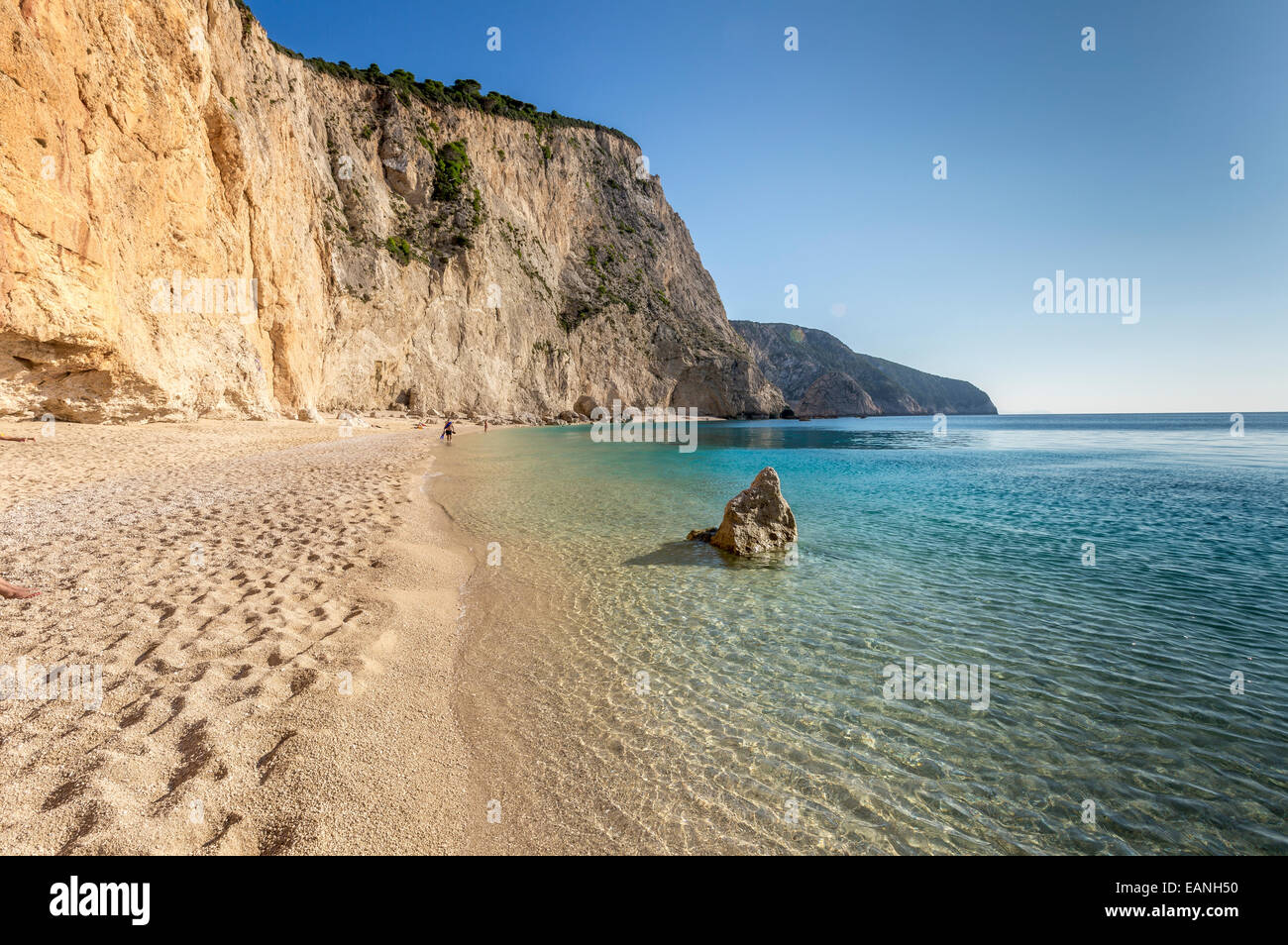 Porto Katsiki beach on the island of Lefkada or Lefkas in Greece. Taken in October when the crowds have gone. Stock Photo