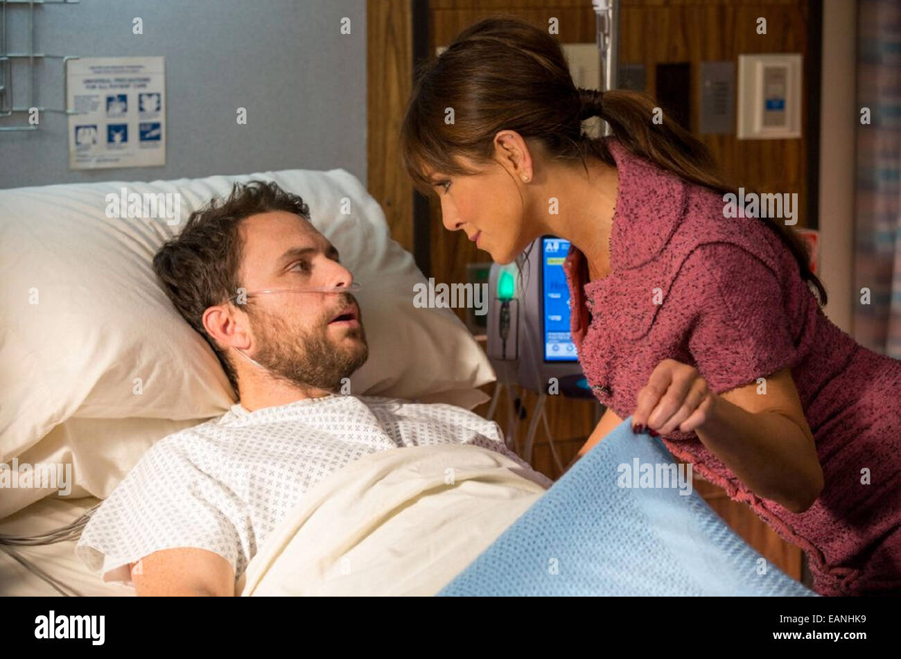 HORRIBLE BOSSES 2  Jennifer Aniston and Charlie Day in the 2014 Warner Bros film Stock Photo