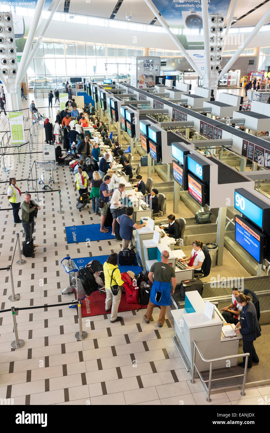 Departure hall with check-in desks, Cape Town International Airport, Western Cape, South Africa Stock Photo