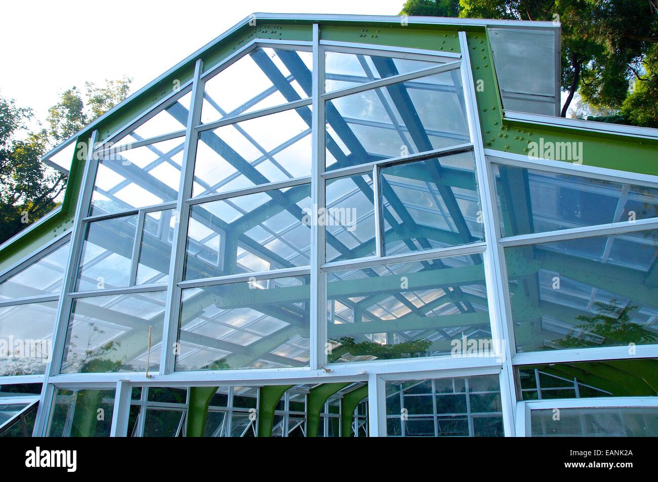 The closeup view of greenhouse framework at parkThe closeup view of