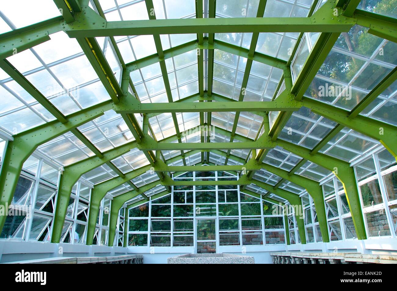 The closeup view of greenhouse framework at parkThe closeup view of
