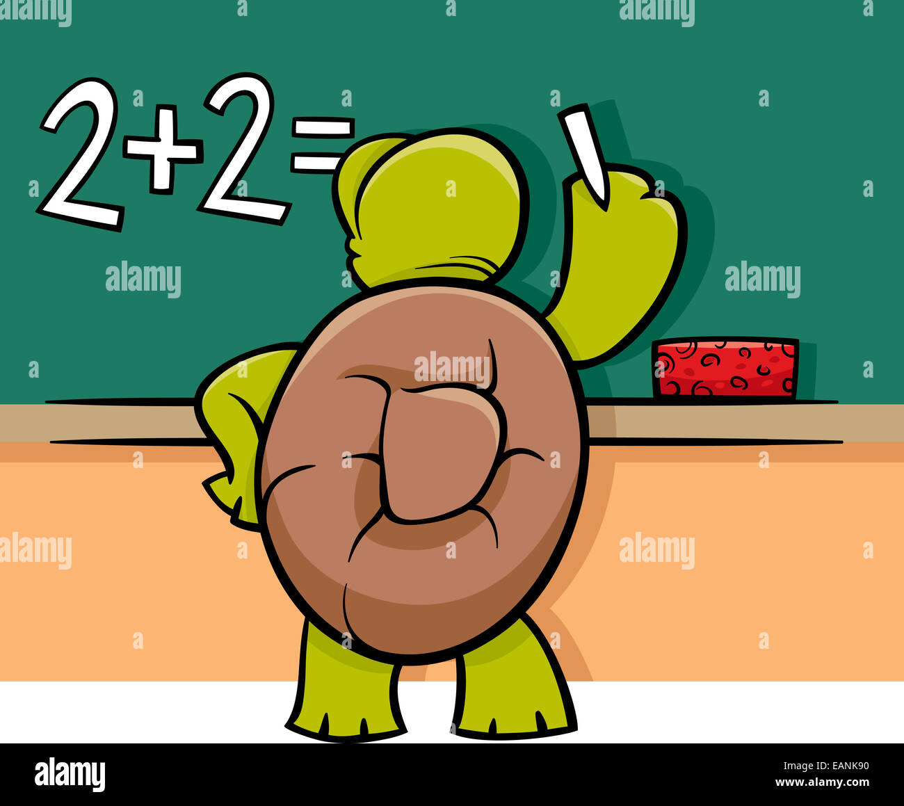 Cartoon Illustration of Funny Turtle Animal Character Solving a Math