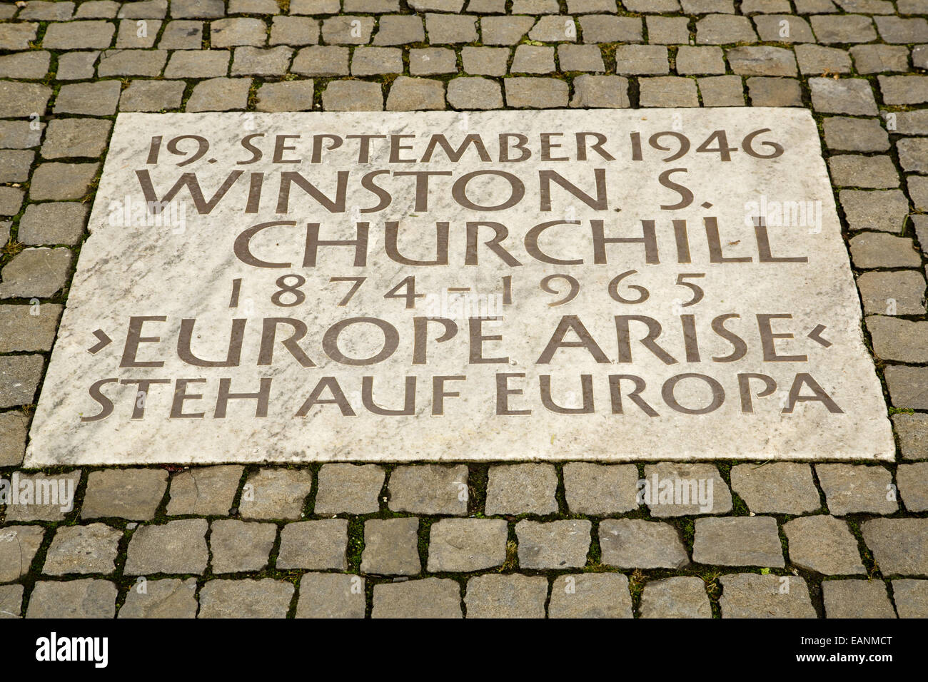 Commemorative plaque for the speech of Winston Churchill at the University of Zurich Stock Photo
