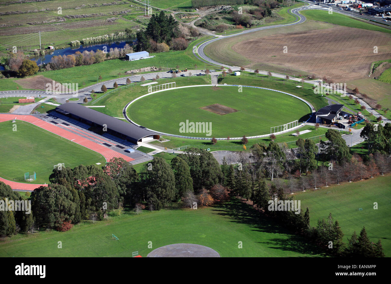 Saxton Oval cricket pitch to be used for three matches in the 2015 Cricket World Cup, being hosted by New Zealand and Australia Stock Photo