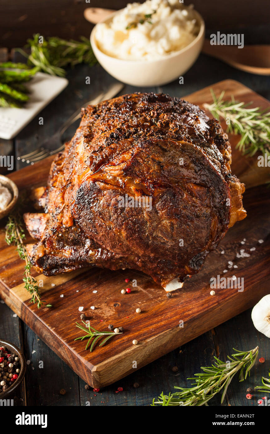 Homemade Grass Fed Prime Rib Roast with Herbs and Spices Stock Photo