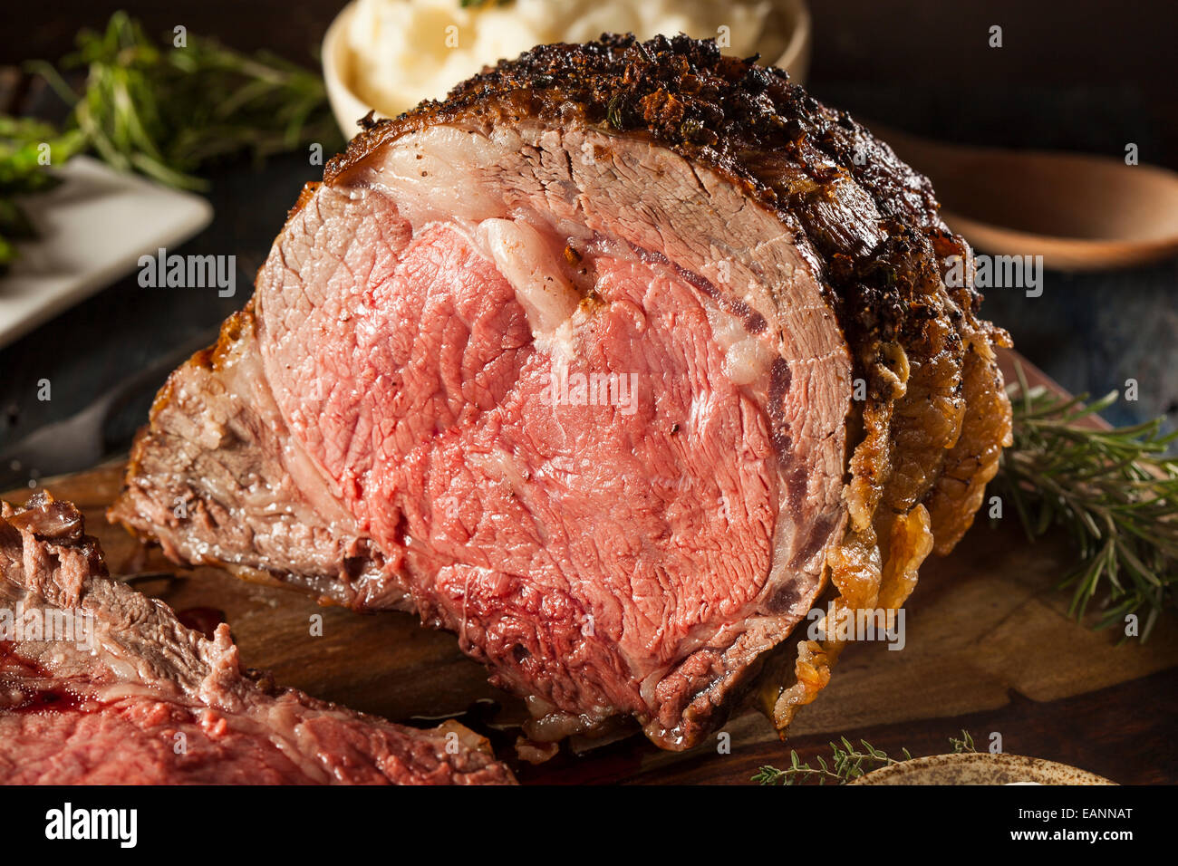 Homemade Grass Fed Prime Rib Roast with Herbs and Spices Stock Photo