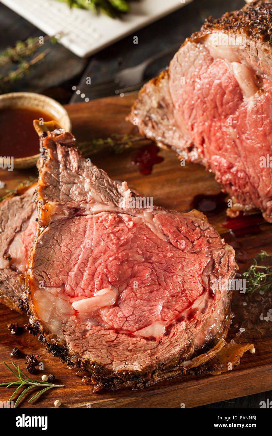 Homemade Grass Fed Prime Rib Roast with Herbs and Spices Stock Photo