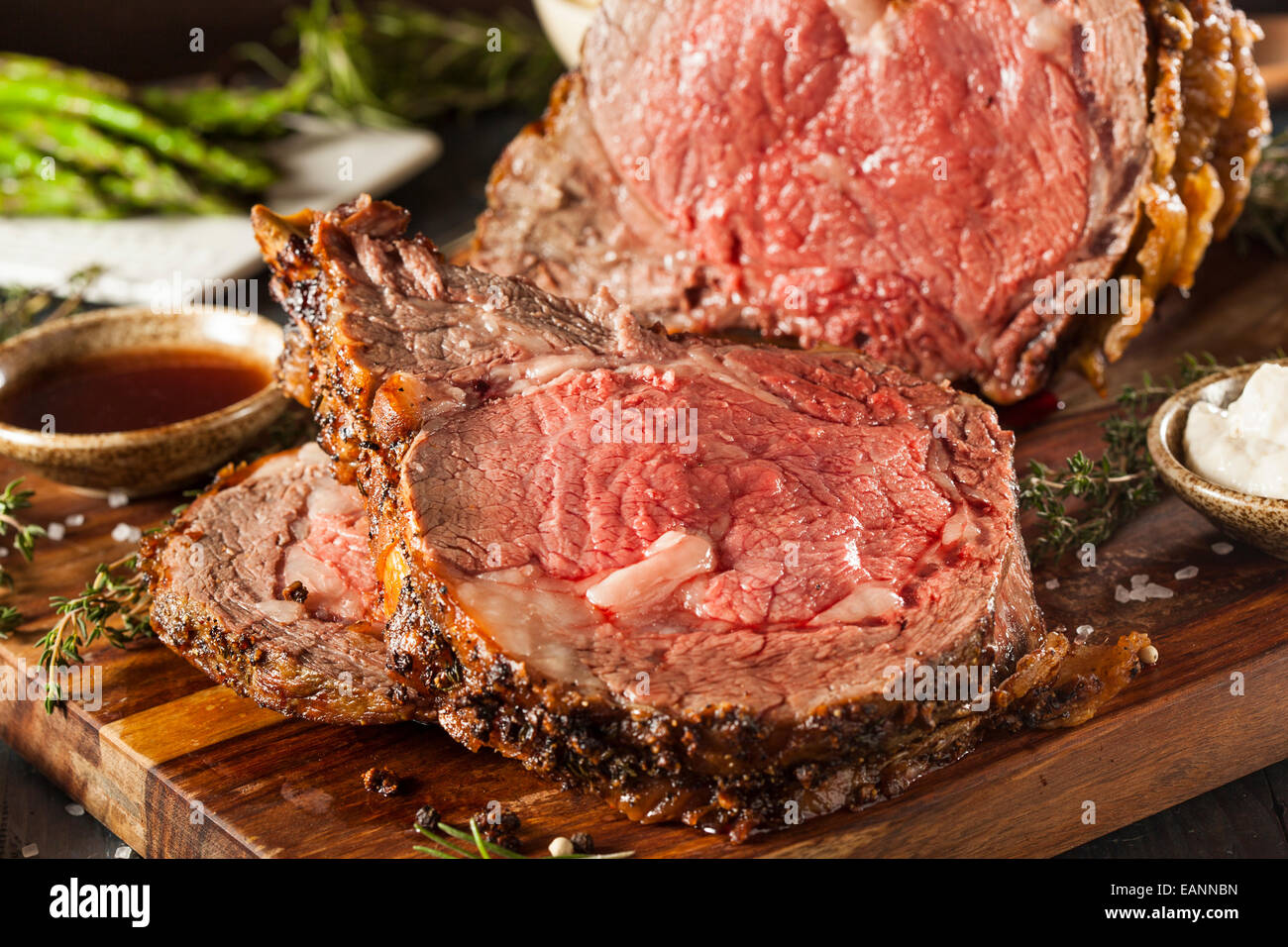 Homemade Grass Fed Prime Rib Roast with Herbs and Spices Stock Photo