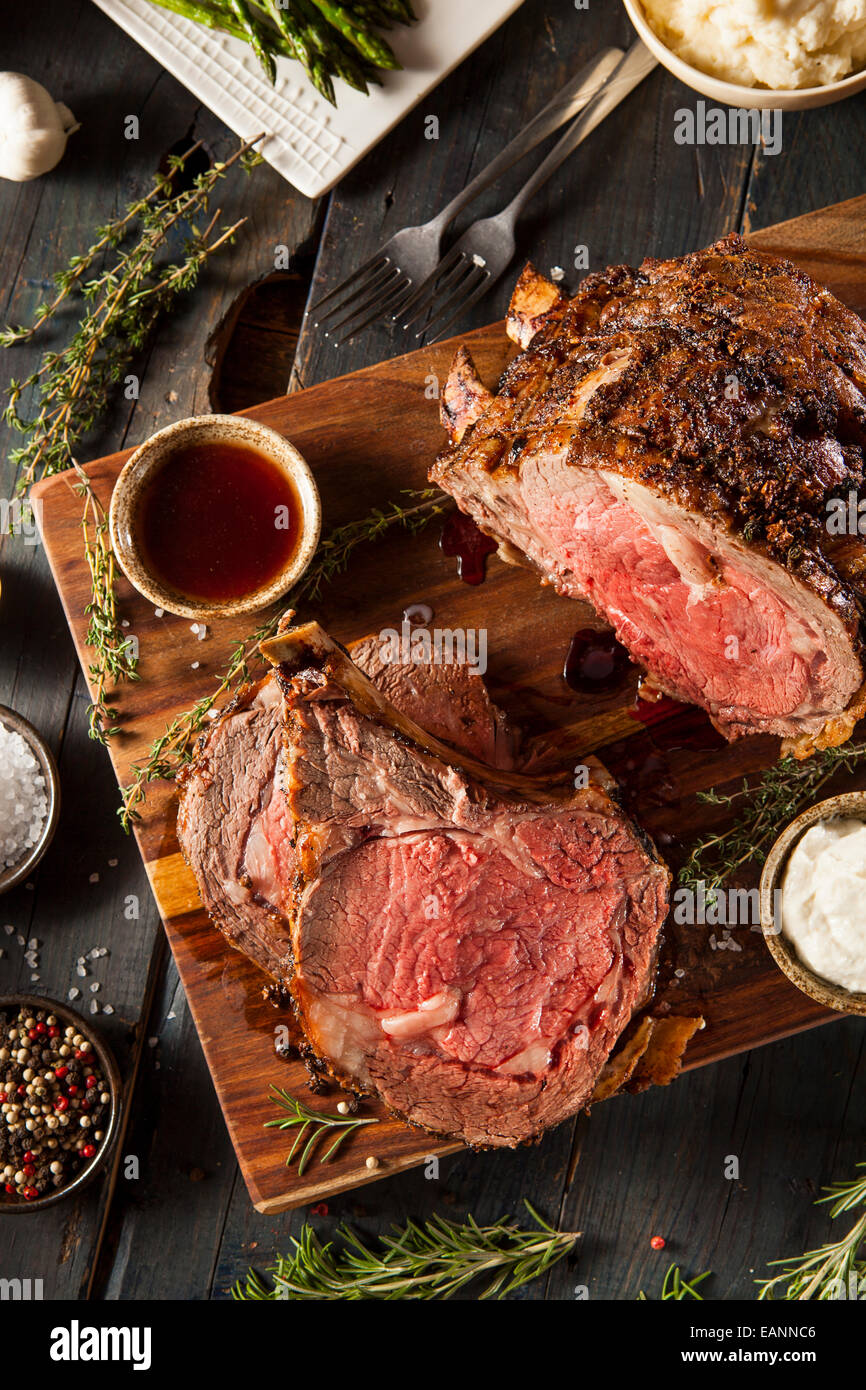 Homemade Grass Fed Prime Rib Roast with Herbs and Spices Stock Photo
