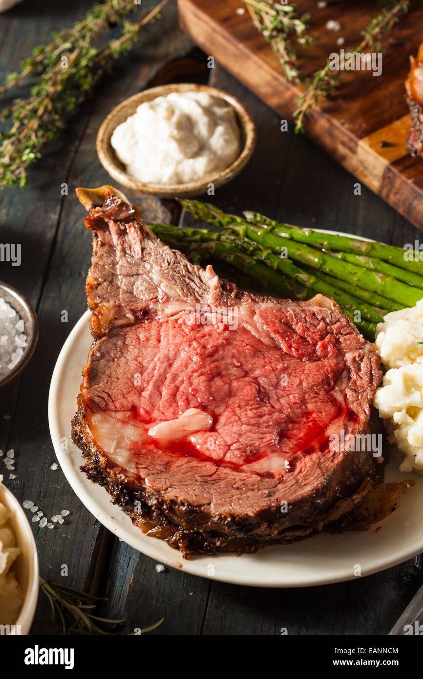 Homemade Grass Fed Prime Rib Roast with Herbs and Spices Stock Photo