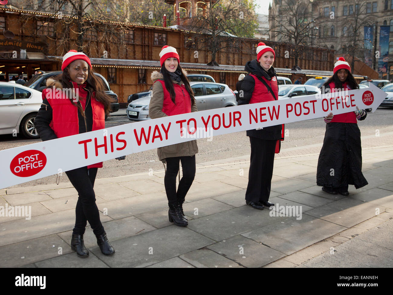 'This way to your new Post Office' Signs & Banners in Manchester to