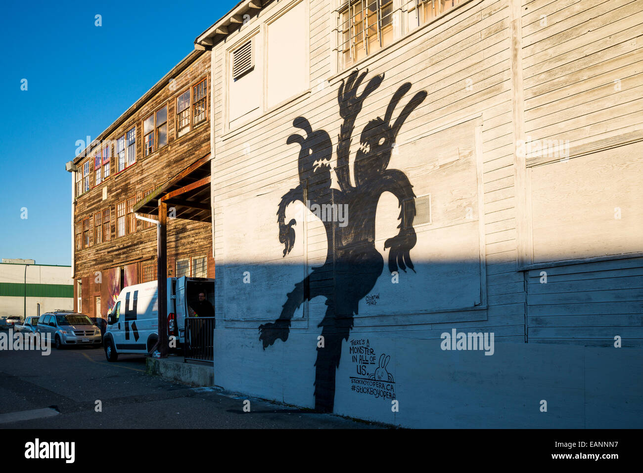 British columbia canada vancouver graffiti rabbts two headed monster hires stock photography