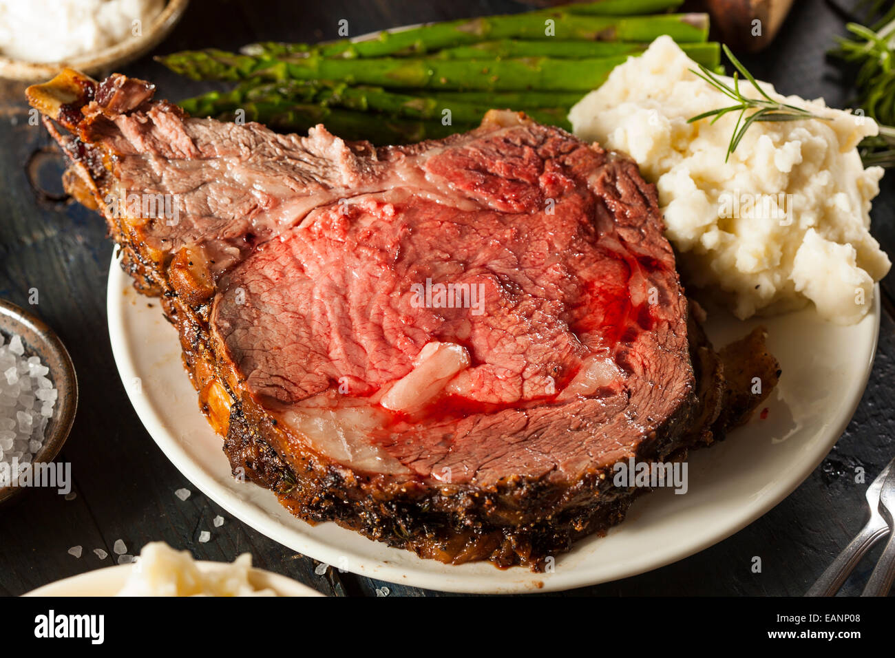 Homemade Grass Fed Prime Rib Roast with Herbs and Spices Stock Photo