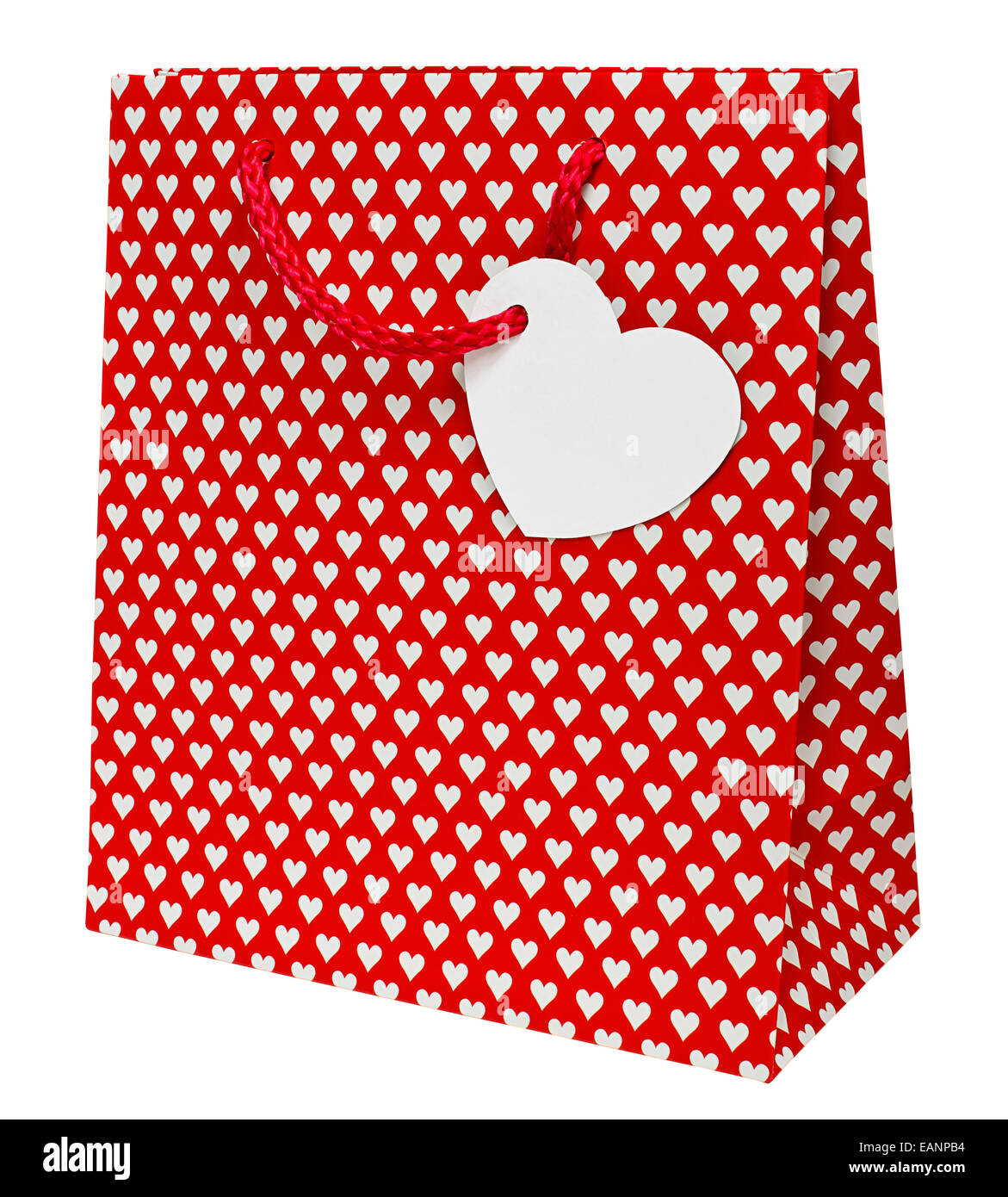 Valentines day gift bag decorated with heart shapes the perfect wrapping for that special preent for your loved one. Stock Photo
