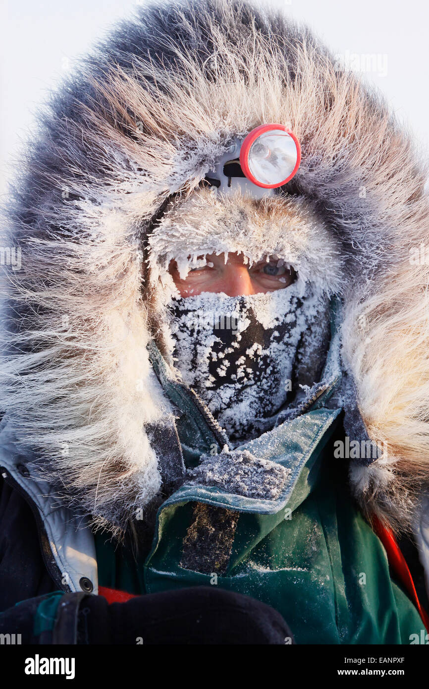 Portrait Of Musher Sonny Lindner At Kaltag On A Cold 20 Degrees Below Zero Morning, Iditarod 2009, Alaska Stock Photo
