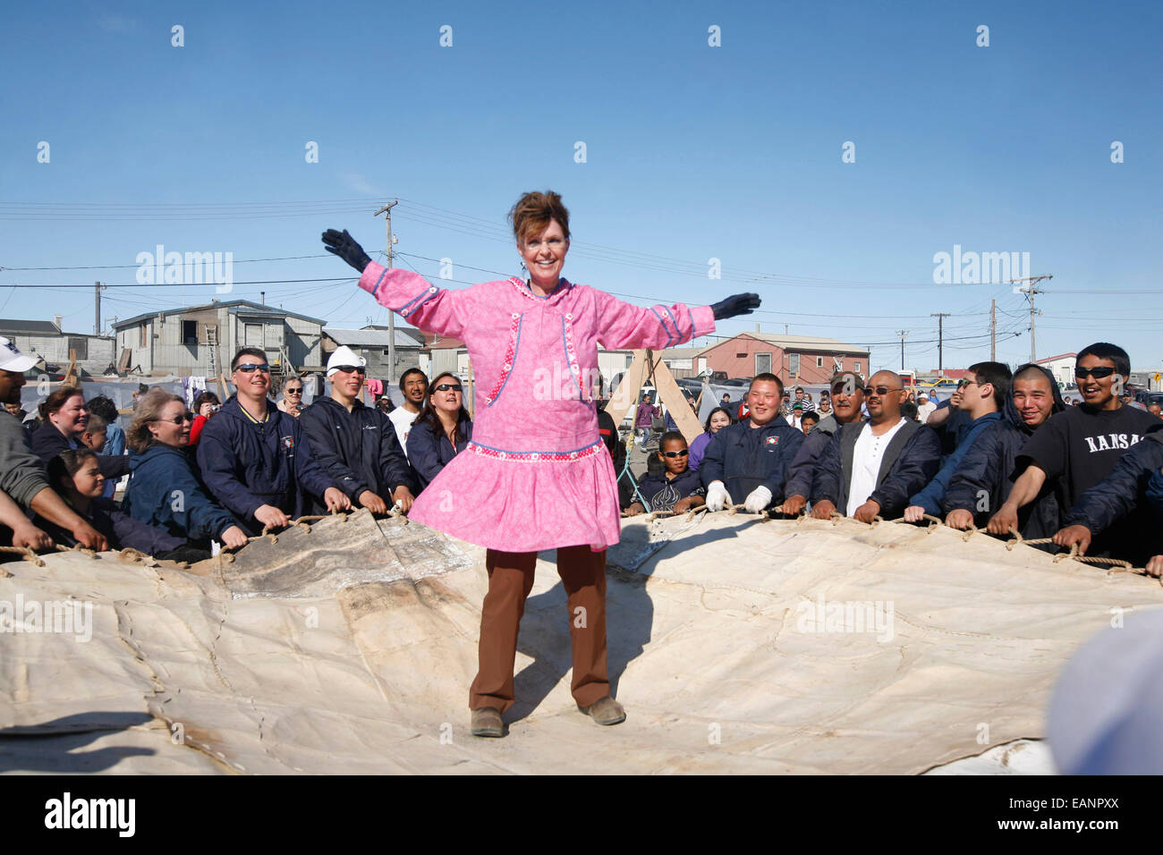 Alaska,Arctic,Barrow,Blanket Toss,Blanket,Crowd Stock Photo Alamy