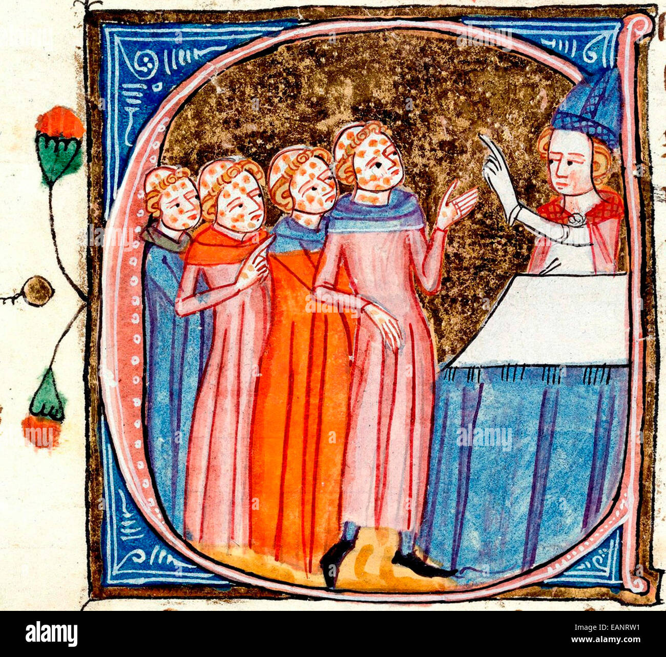 Plague victims being blessed, shown with symptoms from a late 14th-century manuscript Omne Bonum by James le Palmer Stock Photo