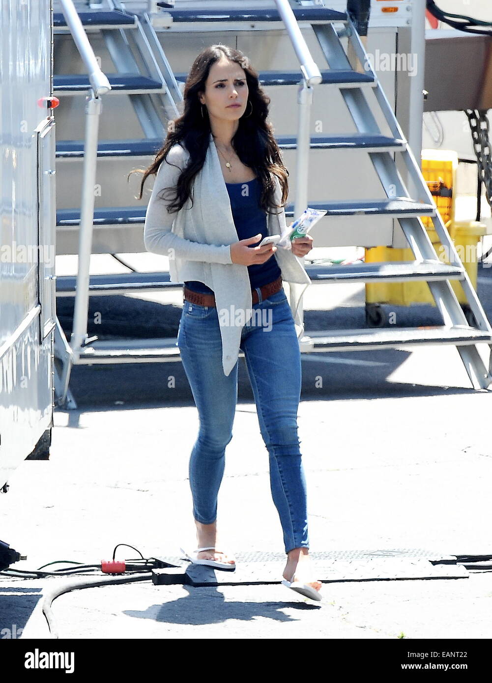 Jordana Brewster was spotted on the set of 'Fast and the Furious 7' with  Cody and Caleb Walker. The Walker brothers are on set to help finish the  last portion of the