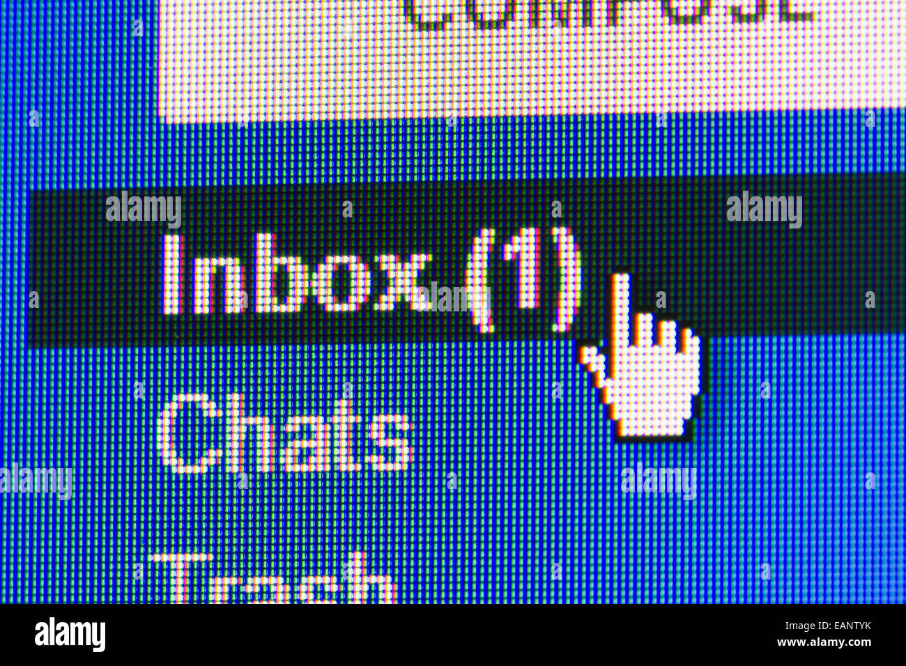 New message in mailbox. Macro screen view of old monitor. Stock Photo