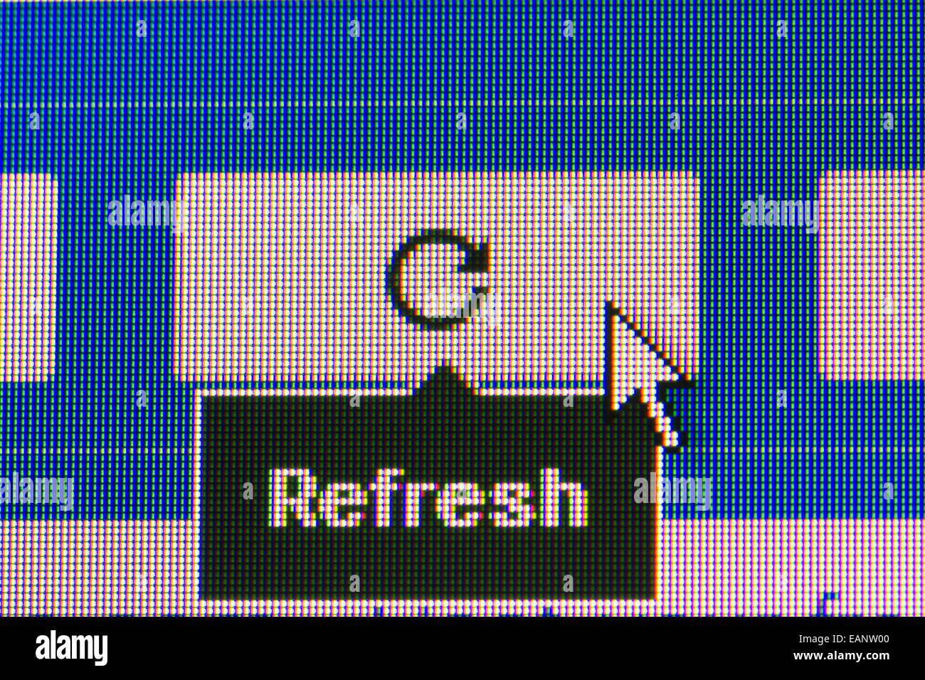 Refresh button. Macro screen view of old monitor. Stock Photo