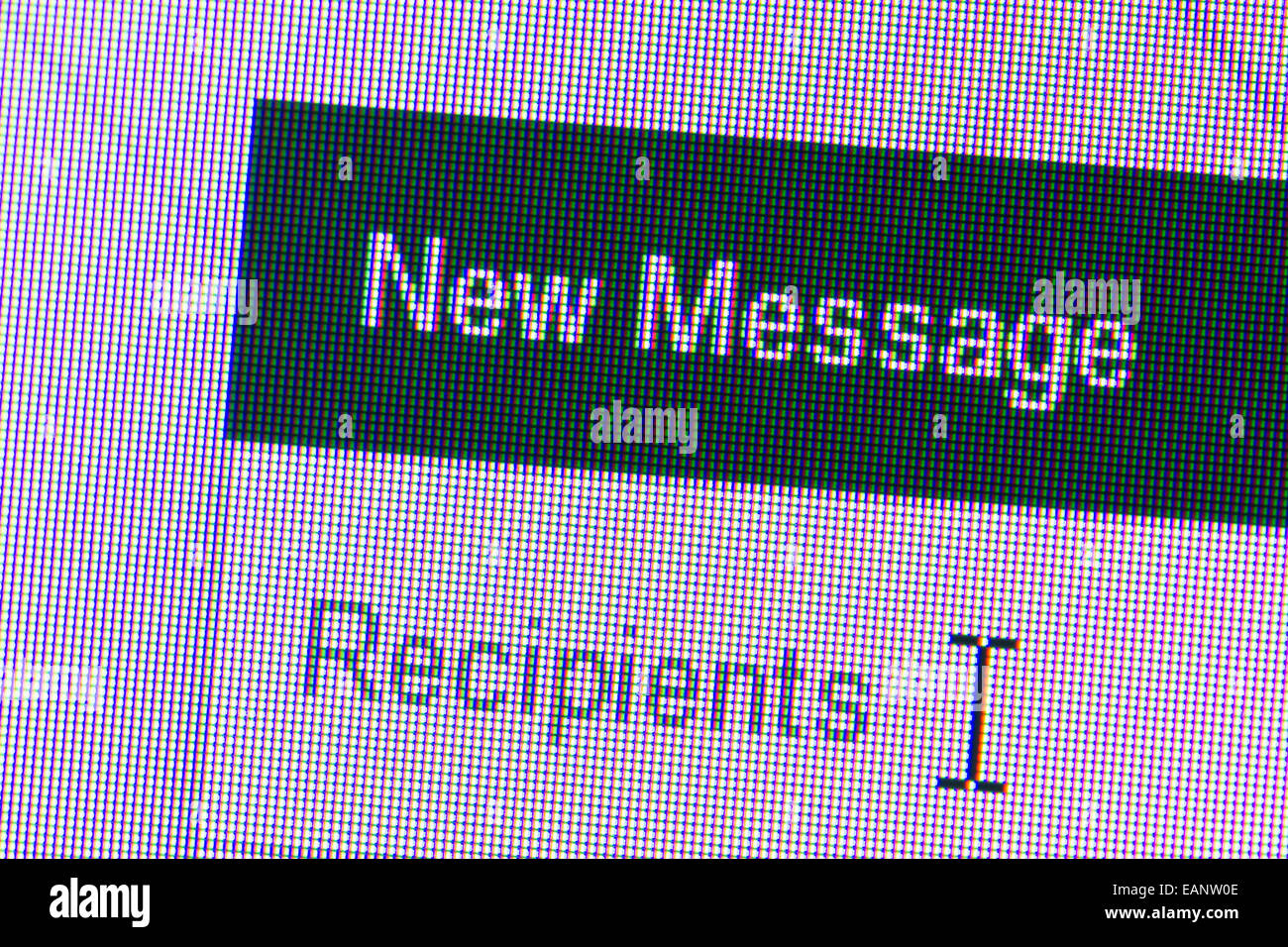 New message window. Macro screen view of old monitor Stock Photo