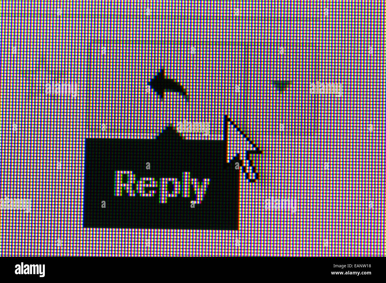 reply button. Macro screen view of old monitor Stock Photo