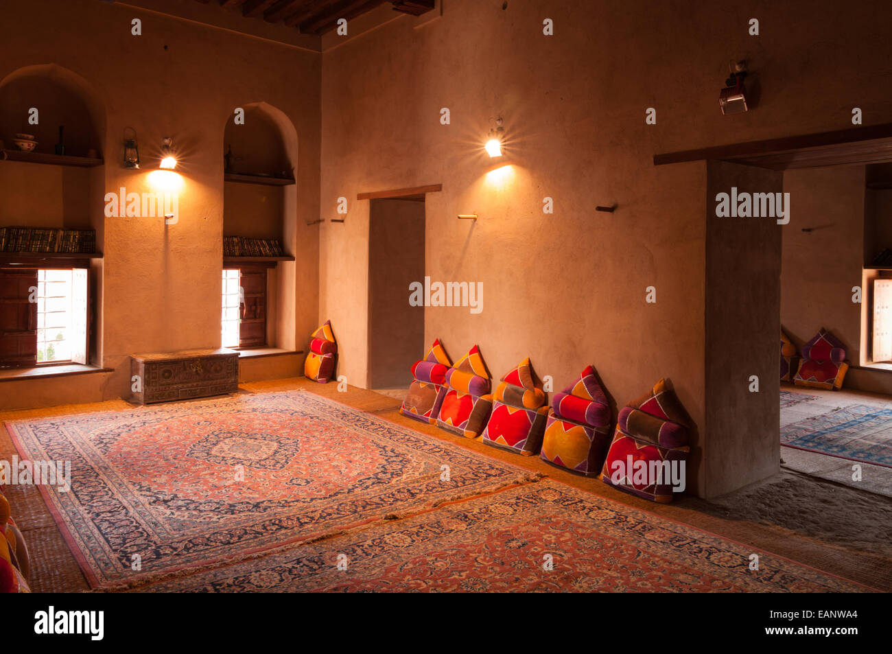 Interior of ancient fort in Nizwa, the ancient capital of Oman Stock Photo