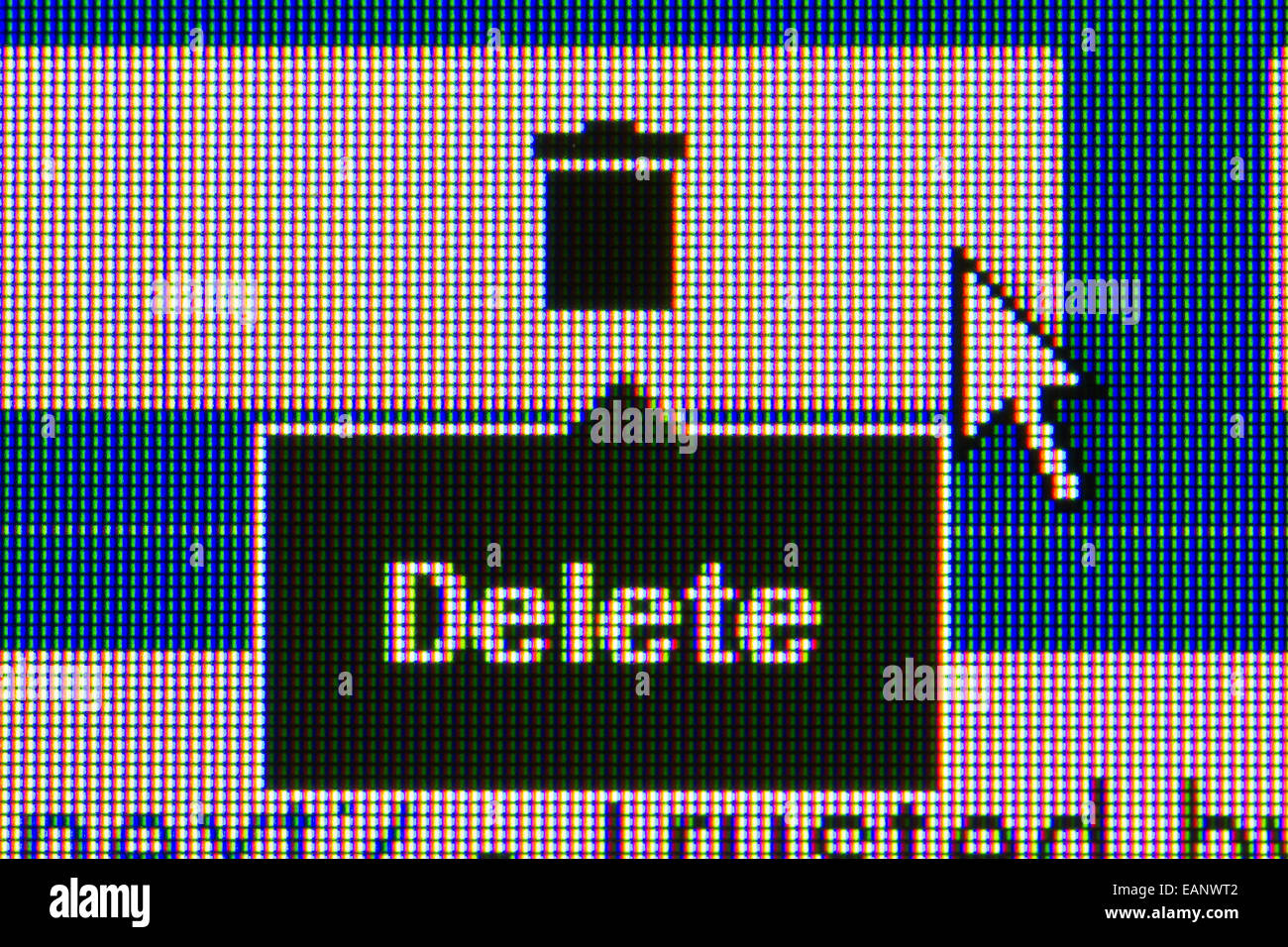 delete button. Macro screen view of old monitor Stock Photo