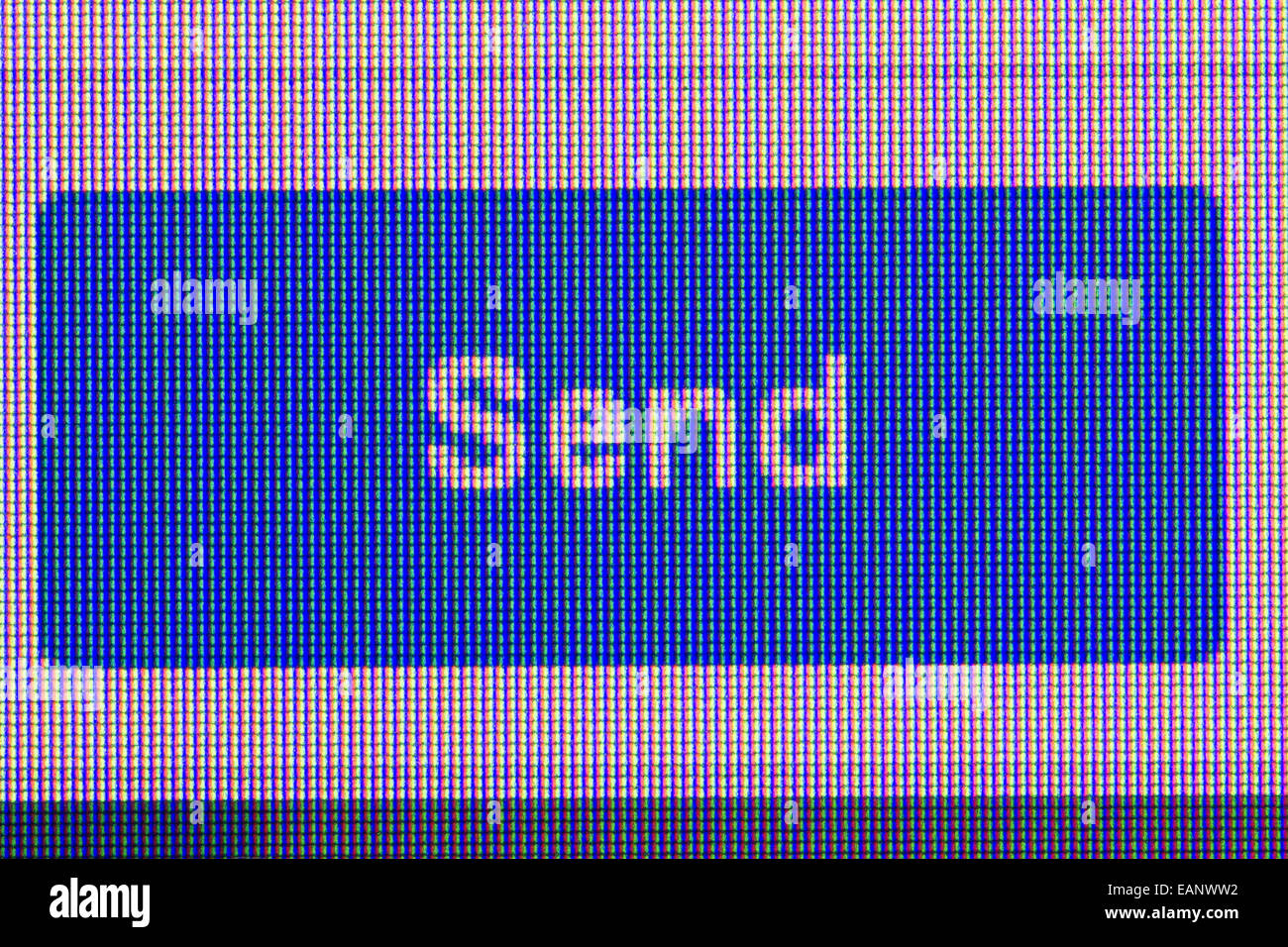 blue send button. Macro screen view of old monitor Stock Photo